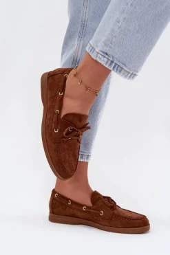 Półbuty Mokasyny Damskie Z Wiązaniem Camel Calivra