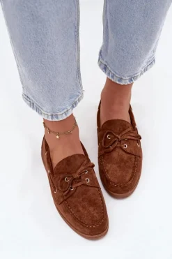 Półbuty Mokasyny Damskie Z Wiązaniem Camel Calivra