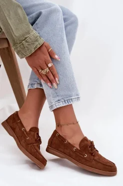 Półbuty Mokasyny Damskie Z Wiązaniem Camel Calivra