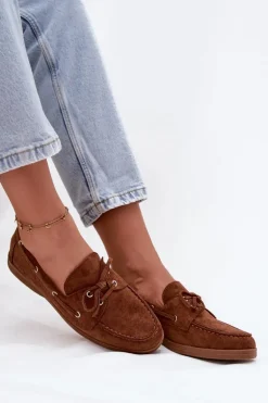 Półbuty Mokasyny Damskie Z Wiązaniem Camel Calivra