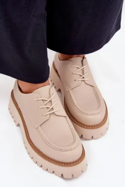 Półbuty Mokasyny Damskie Ze Sznurowaniem Big Star NN274053 Beżowe