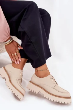 Półbuty Mokasyny Damskie Ze Sznurowaniem Big Star NN274053 Beżowe