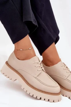 Półbuty Mokasyny Damskie Ze Sznurowaniem Big Star NN274053 Beżowe