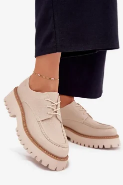 Półbuty Mokasyny Damskie Ze Sznurowaniem Big Star NN274053 Beżowe