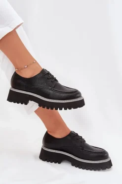 Półbuty Mokasyny Damskie Ze Sznurowaniem Big Star NN274052 Czarne