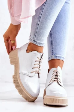 Półbuty Na Masywnej Podeszwie Nicole 2701/005 Biało-Srebrne