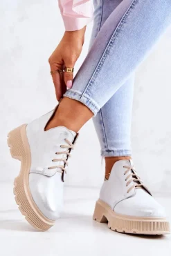 Półbuty Na Masywnej Podeszwie Nicole 2701/005 Biało-Srebrne