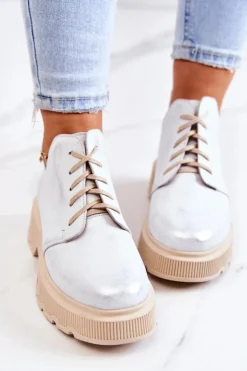 Półbuty Na Masywnej Podeszwie Nicole 2701/005 Biało-Srebrne