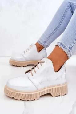 Półbuty Na Masywnej Podeszwie Nicole 2701/005 Biało-Srebrne