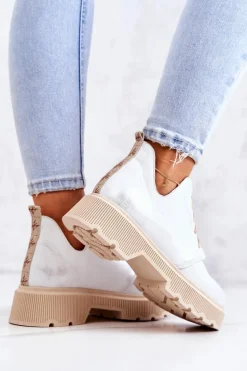 Półbuty Na Masywnej Podeszwie Nicole 2701/005 Biało-Srebrne