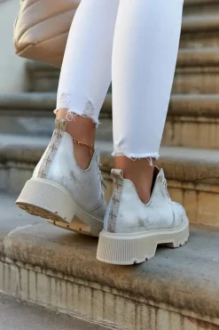 Półbuty Na Masywnej Podeszwie Nicole 2701/004 Biało-Złote