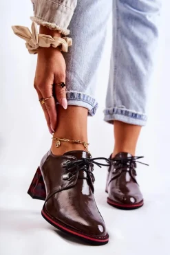 Półbuty Na Suwak Brązowo-Czerwone Laurosa