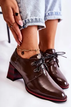 Półbuty Na Suwak Brązowo-Czerwone Laurosa