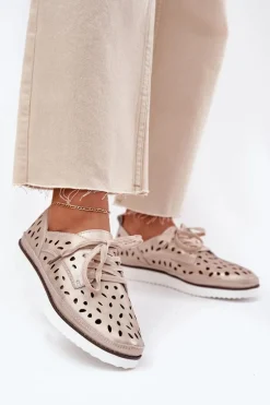 Półbuty Skórzane Damskie S.Barski LR51-611 Złote