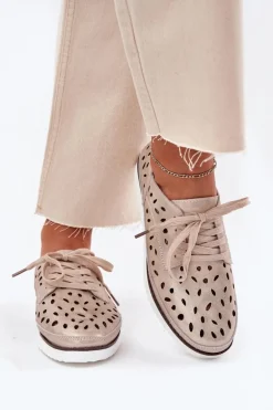 Półbuty Skórzane Damskie S.Barski LR51-611 Złote