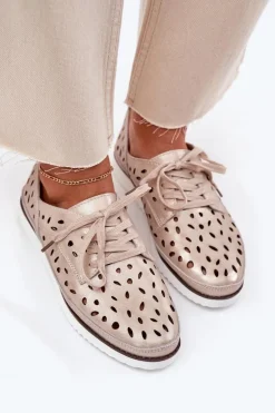 Półbuty Skórzane Damskie S.Barski LR51-611 Złote