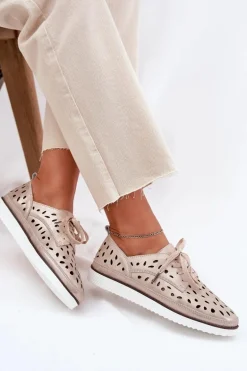 Półbuty Skórzane Damskie S.Barski LR51-611 Złote