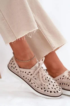 Półbuty Skórzane Damskie S.Barski LR51-611 Złote