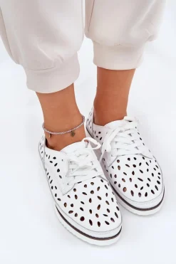 Półbuty Skórzane Damskie S.Barski LR51-610 Białe