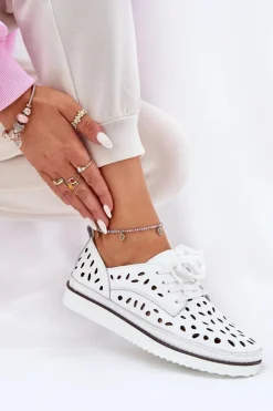 Półbuty Skórzane Damskie S.Barski LR51-610 Białe