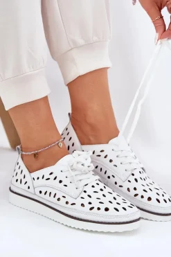 Półbuty Skórzane Damskie S.Barski LR51-610 Białe