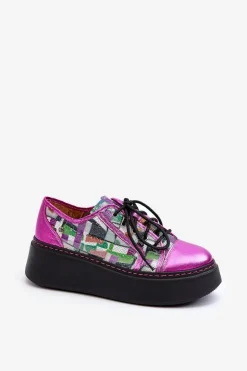 Półbuty Sneakersy Skórzane Damskie Na Platformie Maciejka 06479-15 Fuksja