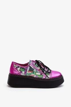 Półbuty Sneakersy Skórzane Damskie Na Platformie Maciejka 06479-15 Fuksja