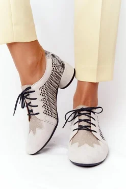 Półbuty Z Plecionki Na Obcasie Maciejka 04890-04 Beżowe