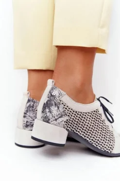 Półbuty Z Plecionki Na Obcasie Maciejka 04890-04 Beżowe