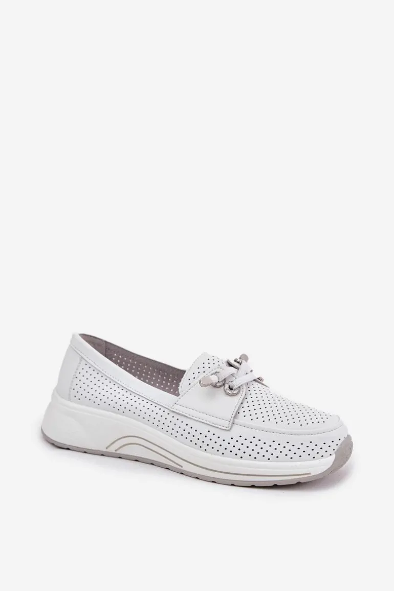 Półbuty Ze Skóry Naturalnej Na Platformie Artiker 56C2101 Białe
