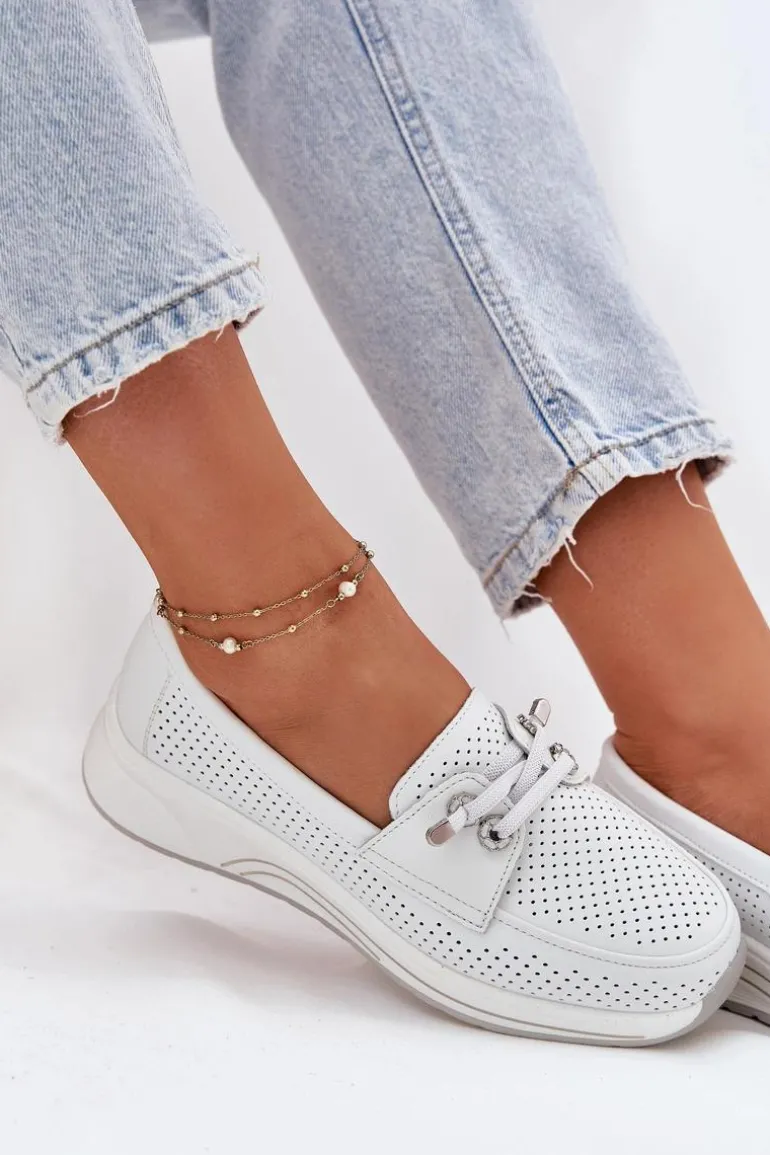 Półbuty Ze Skóry Naturalnej Na Platformie Artiker 56C2101 Białe