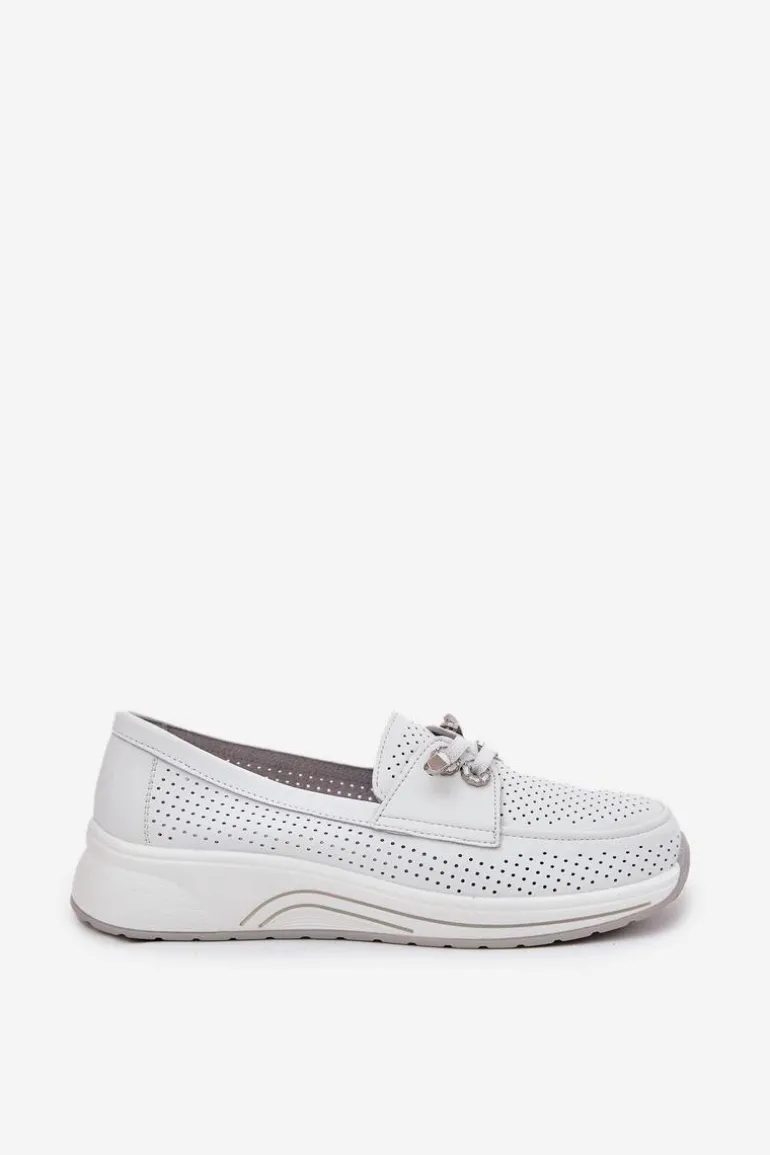 Półbuty Ze Skóry Naturalnej Na Platformie Artiker 56C2101 Białe