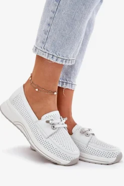 Półbuty Ze Skóry Naturalnej Na Platformie Artiker 56C2101 Białe