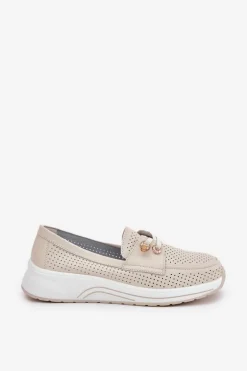 Półbuty Ze Skóry Naturalnej Na Platformie Artiker 56C2102 Beżowe