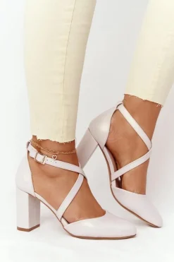 Perłowe Czółenka Na Słupku Sergio Leone SK863 Beżowe