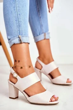 Perłowe Sandały Na Słupku Sergio Leone SK778 Beżowe