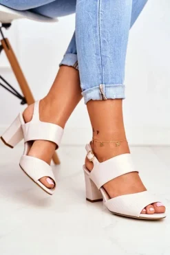 Perłowe Sandały Na Słupku Sergio Leone SK778 Beżowe