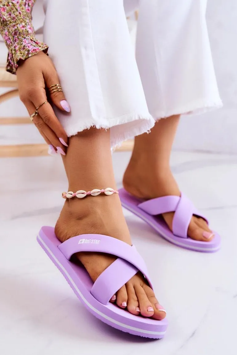 Piankowe Damskie Klapki Big Star JJ274A340 Fioletowe