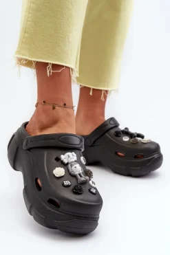 Piankowe Damskie Lekkie Klapki Na Masywnej Podeszwie Czarne Matirra