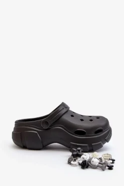 Piankowe Damskie Lekkie Klapki Na Masywnej Podeszwie Czarne Matirra