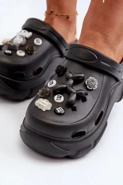 Piankowe Damskie Lekkie Klapki Na Masywnej Podeszwie Czarne Matirra