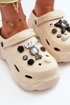 Piankowe Damskie Lekkie Klapki Na Masywnej Podeszwie Beżowe Matirra