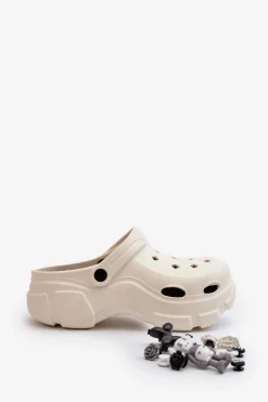 Piankowe Damskie Lekkie Klapki Na Masywnej Podeszwie Białe Matirra