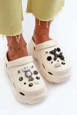 Piankowe Damskie Lekkie Klapki Na Masywnej Podeszwie Białe Matirra