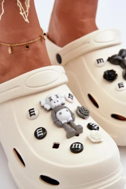 Piankowe Damskie Lekkie Klapki Na Masywnej Podeszwie Białe Matirra