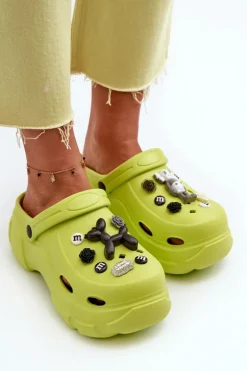 Piankowe Damskie Lekkie Klapki Na Masywnej Podeszwie Limonkowe Matirra