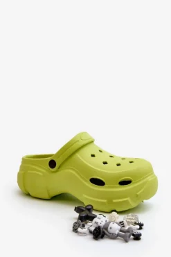 Piankowe Damskie Lekkie Klapki Na Masywnej Podeszwie Limonkowe Matirra