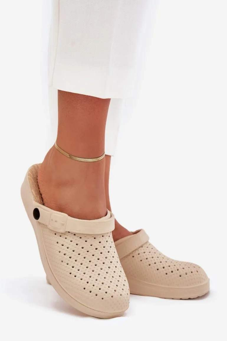 Piankowe Klapki Chodaki Damskie Beżowe Faylina