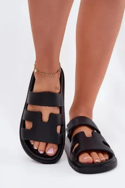 Piankowe Klapki Damskie Czarne Dimelle