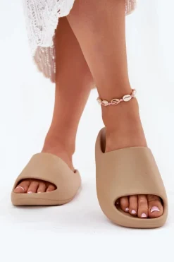 Piankowe Klapki Damskie Ciemnobeżowe Rivasol